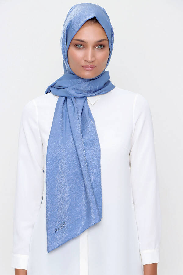 Mavi 70X190 CM 73X190 Çift Taraflı Kullanım Işıltılı Şal - 1