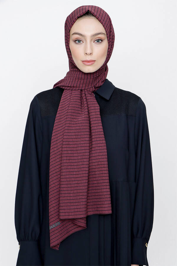 Mürdüm 70X190 CM 73X190 Siyah Çizgili Asu Şal - 1