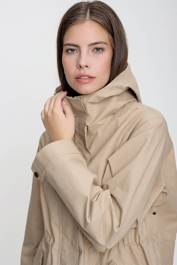 Bej Coton Likralı Spor Pardösü - 5