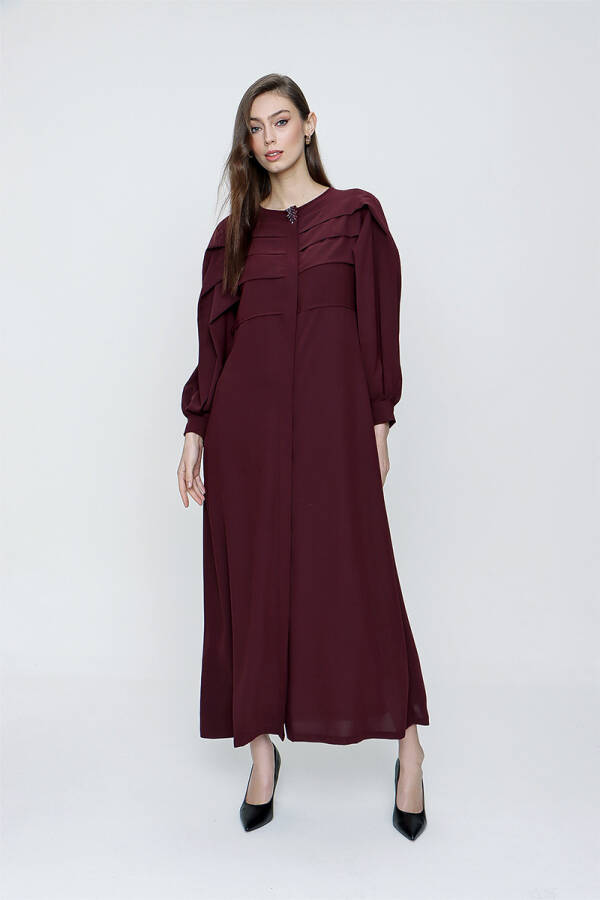 Mürdüm Pile Detaylı Balon Kol Ferace - 3