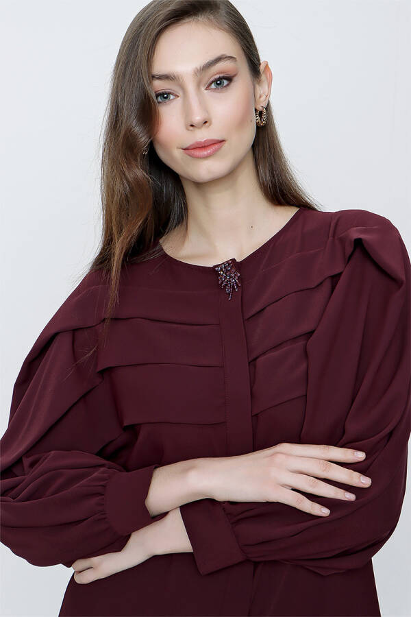 Mürdüm Pile Detaylı Balon Kol Ferace - 5