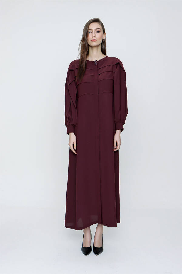 Mürdüm Pile Detaylı Balon Kol Ferace - 1