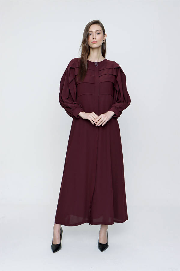 Mürdüm Pile Detaylı Balon Kol Ferace - 2