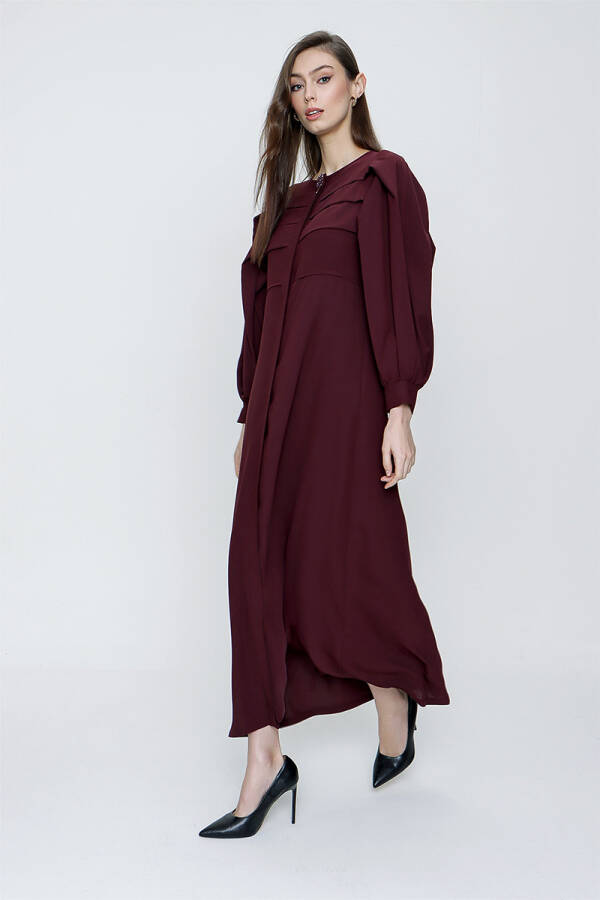 Mürdüm Pile Detaylı Balon Kol Ferace - 4