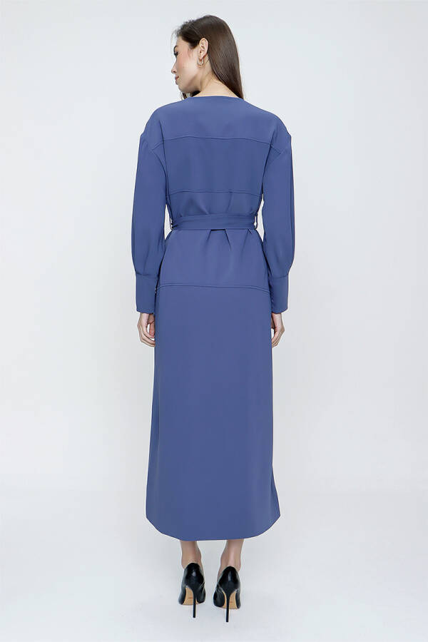 Mavi Kol Ucu Fermuar Detaylı Pardösü - 6