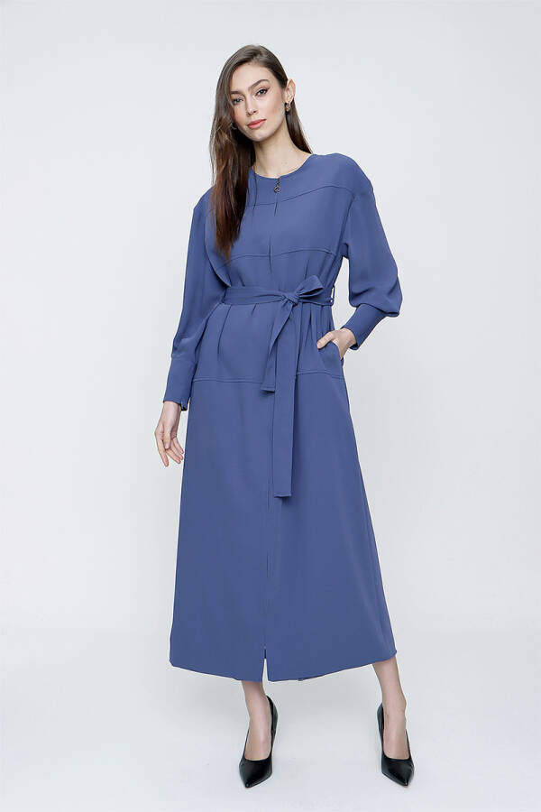 Mavi Kol Ucu Fermuar Detaylı Pardösü - 3