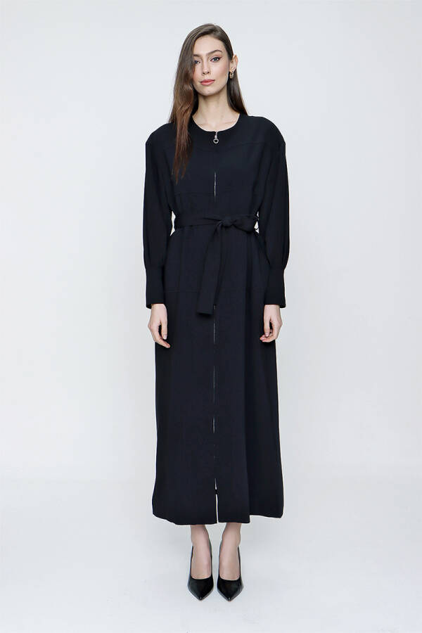 Siyah Kol Ucu Fermuar Detaylı Pardösü - 1