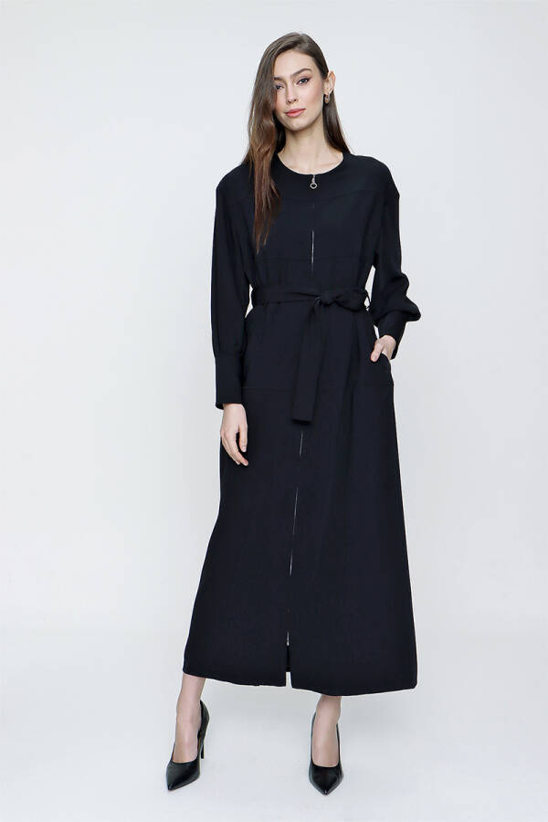 Siyah Kol Ucu Fermuar Detaylı Pardösü - 2