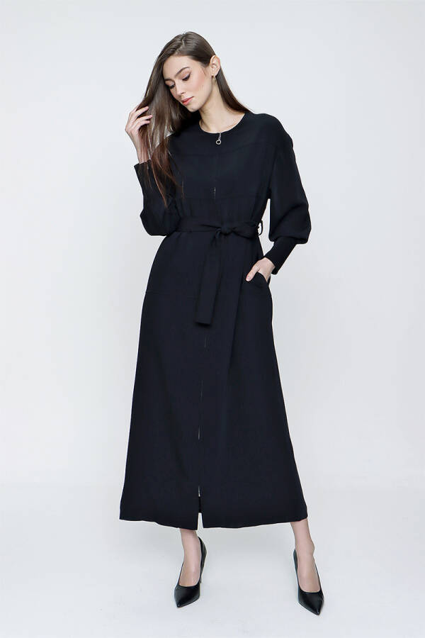 Siyah Kol Ucu Fermuar Detaylı Pardösü - 3