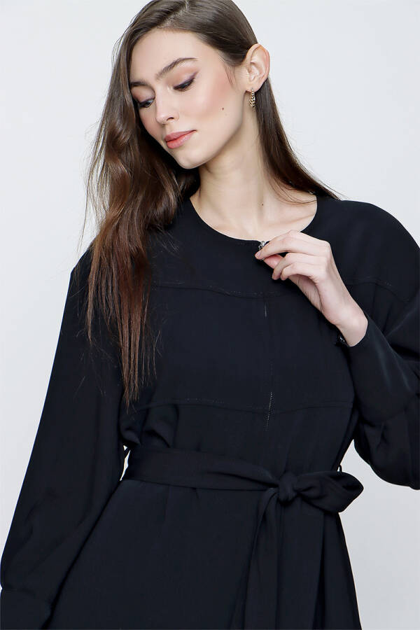 Siyah Kol Ucu Fermuar Detaylı Pardösü - 5