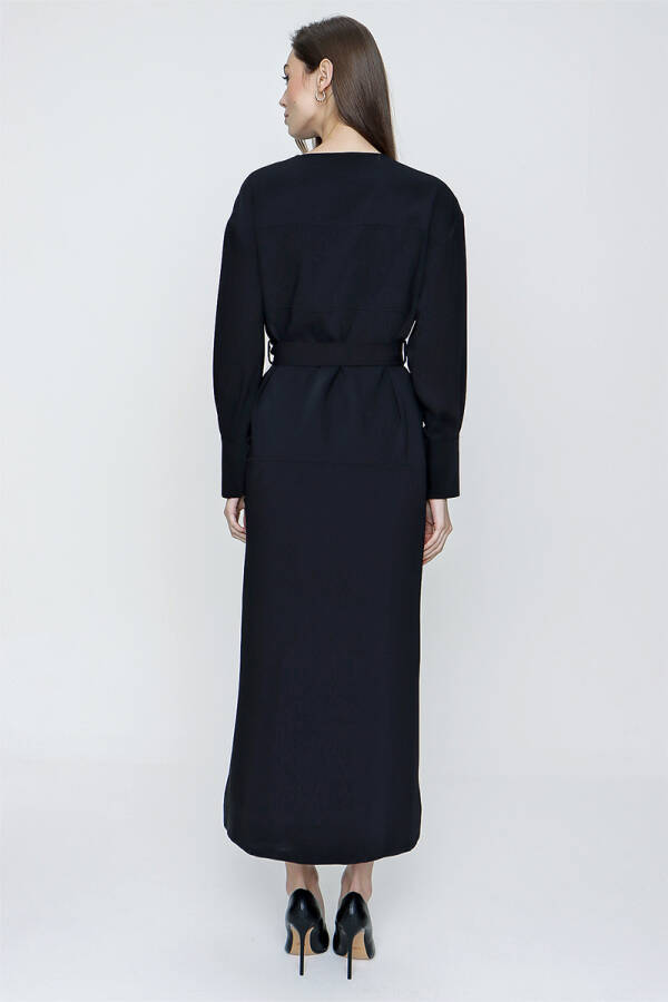 Siyah Kol Ucu Fermuar Detaylı Pardösü - 6