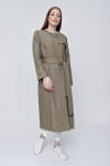 Haki Rüzgarlık Detaylı Kruvaze Kapama Keten Pardösü - 2