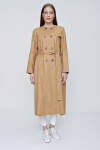 Camel Rüzgarlık Detaylı Kruvaze Kapama Keten Pardösü - 1