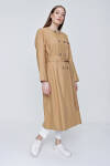 Camel Rüzgarlık Detaylı Kruvaze Kapama Keten Pardösü - 2