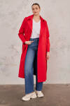Kırmızı Belden Bağlamalı Trençkot - 1