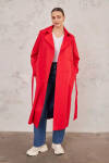 Kırmızı Belden Bağlamalı Trençkot - 3