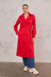 Kırmızı Belden Bağlamalı Trençkot - 5