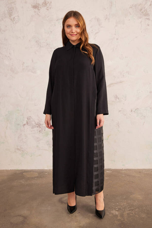 Siyah Organze Detaylı Ferace - 2