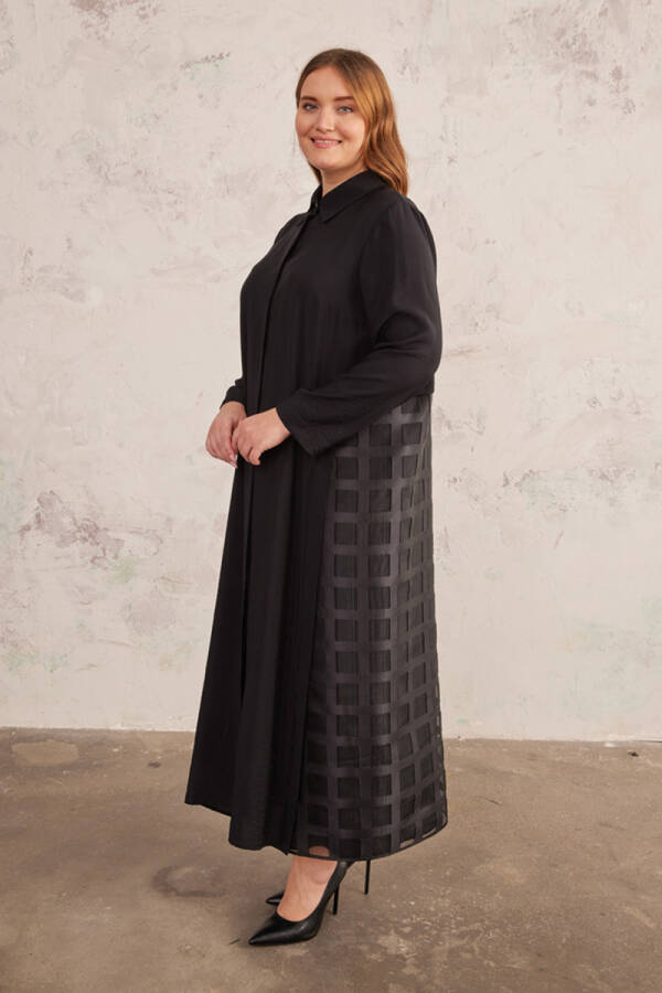 Siyah Organze Detaylı Ferace - 4