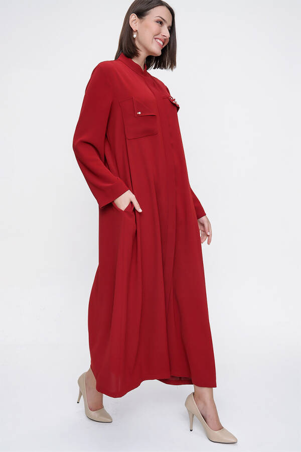 Bordo İşleme Detaylı Belden Kuşaklı Ferace - 2