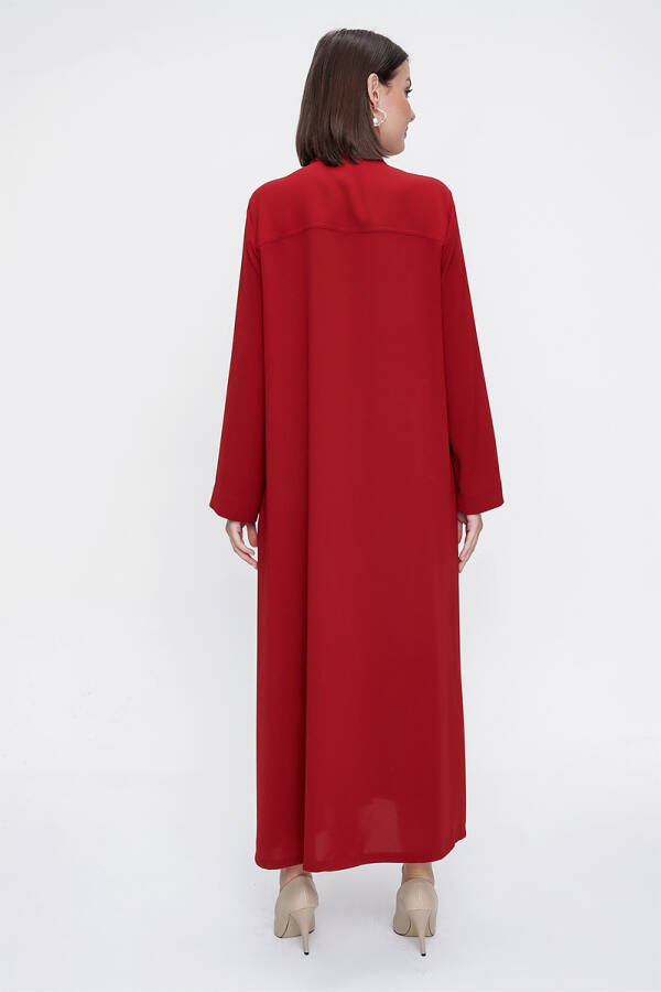 Bordo İşleme Detaylı Belden Kuşaklı Ferace - 6