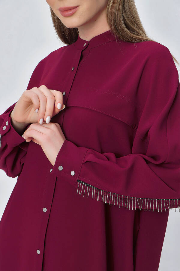 Bordo Sırtı Zincir Detaylı Hakim Yaka Ferace - 3