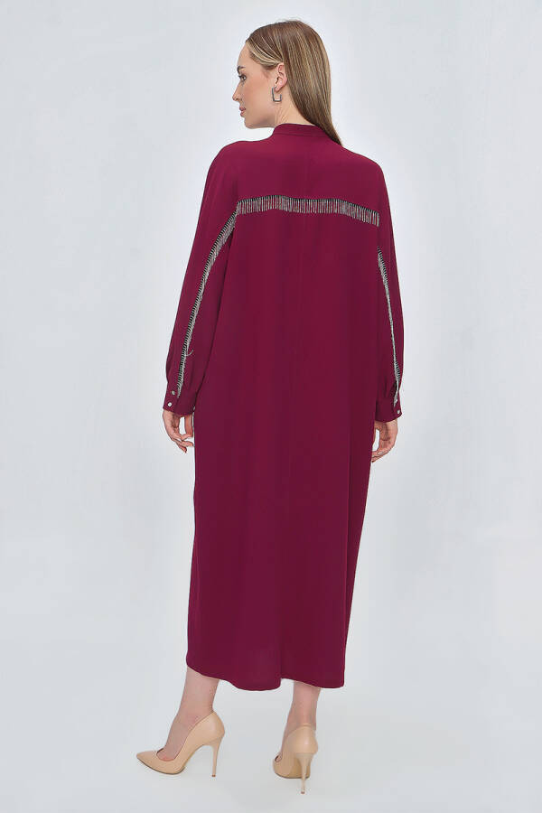 Bordo Sırtı Zincir Detaylı Hakim Yaka Ferace - 4