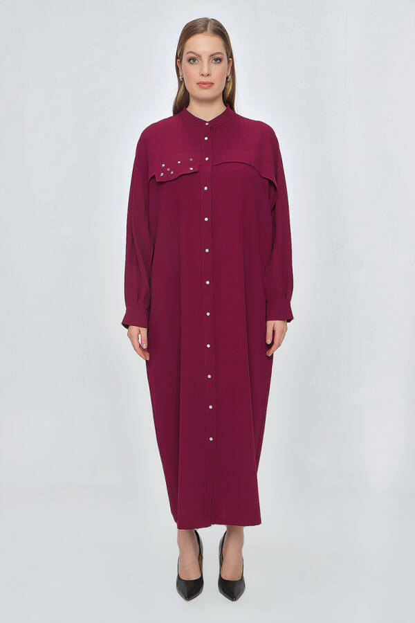 Bordo Sırtı Zincir Detaylı Hakim Yaka Ferace - Aker