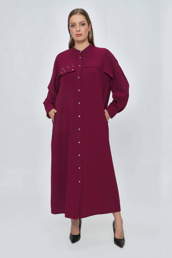 Bordo Sırtı Zincir Detaylı Hakim Yaka Ferace - Aker (1)