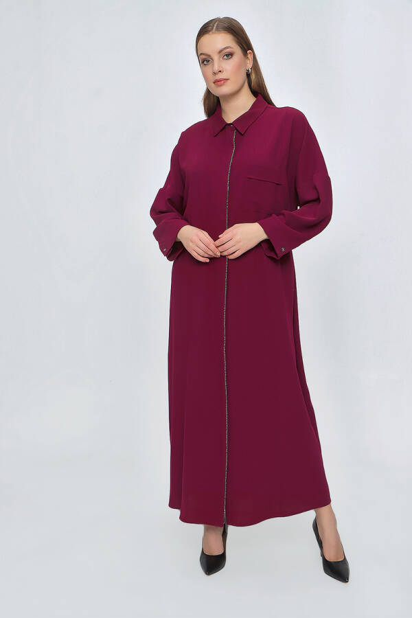 Bordo Stras Taşlı Ferace - 2