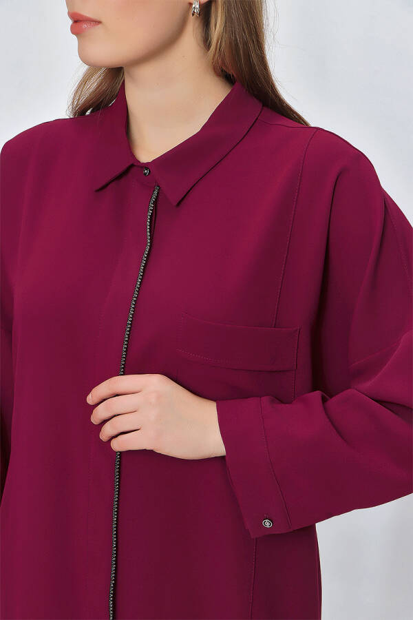 Bordo Stras Taşlı Ferace - 5