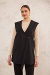Siyah Tek Düğme Yakasız Yelek - 3