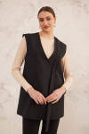 Siyah Tek Düğme Yakasız Yelek - 4
