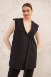 Siyah Tek Düğme Yakasız Yelek - 5