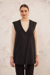 Siyah Tek Düğme Yakasız Yelek - 6