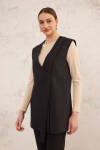 Siyah Tek Düğme Yakasız Yelek - 7