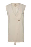 Ekru Tek Düğme Yakasız Yelek 