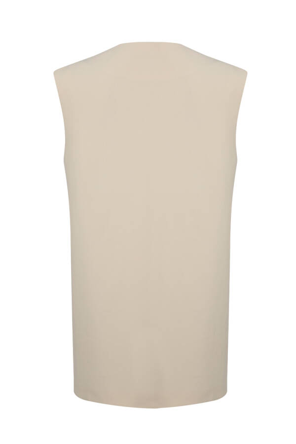 Ekru Tek Düğme Yakasız Yelek - 2