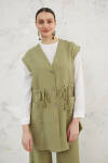 Haki Belden Bağcıklı Keten Yelek - 2