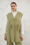 Haki Belden Bağcıklı Keten Yelek - 3