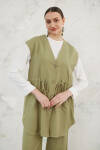 Haki Belden Bağcıklı Keten Yelek - 6