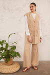 Bej Belden Bağcıklı Keten Yelek - 1