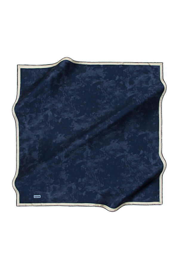 Lacivert 90X90 İpek Krep Saten Eşarp - 1