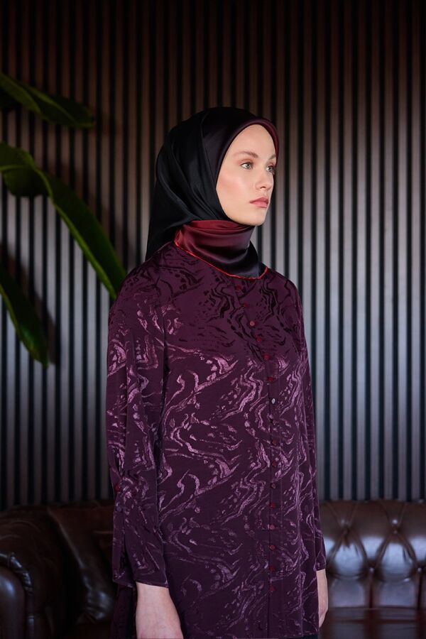 Bordo 90X90 İpek Krep Saten Eşarp - 1