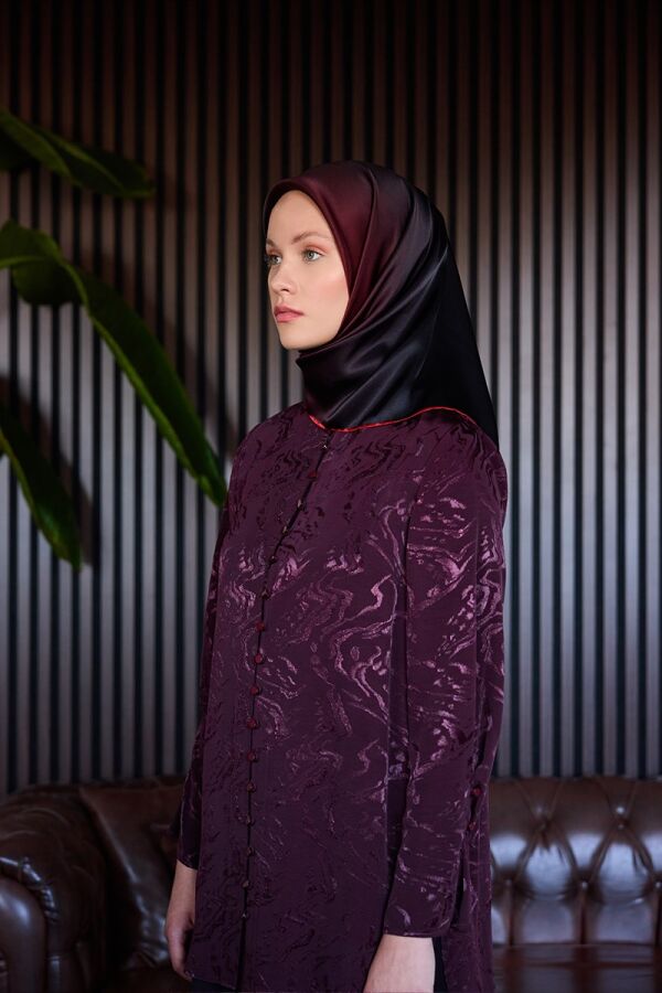 Bordo 90X90 İpek Krep Saten Eşarp - 2