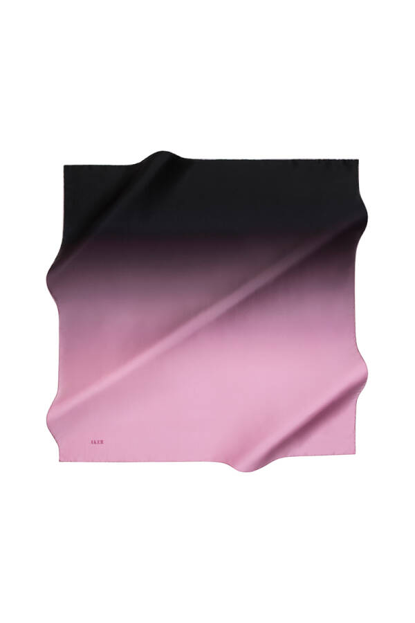 Pembe Siyah İpek Kare Degrade Eşarp - 1