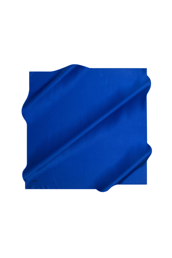 Saks Mavi 90X90 Düz Taşlanmış İpek Krep Saten Eşarp - 1