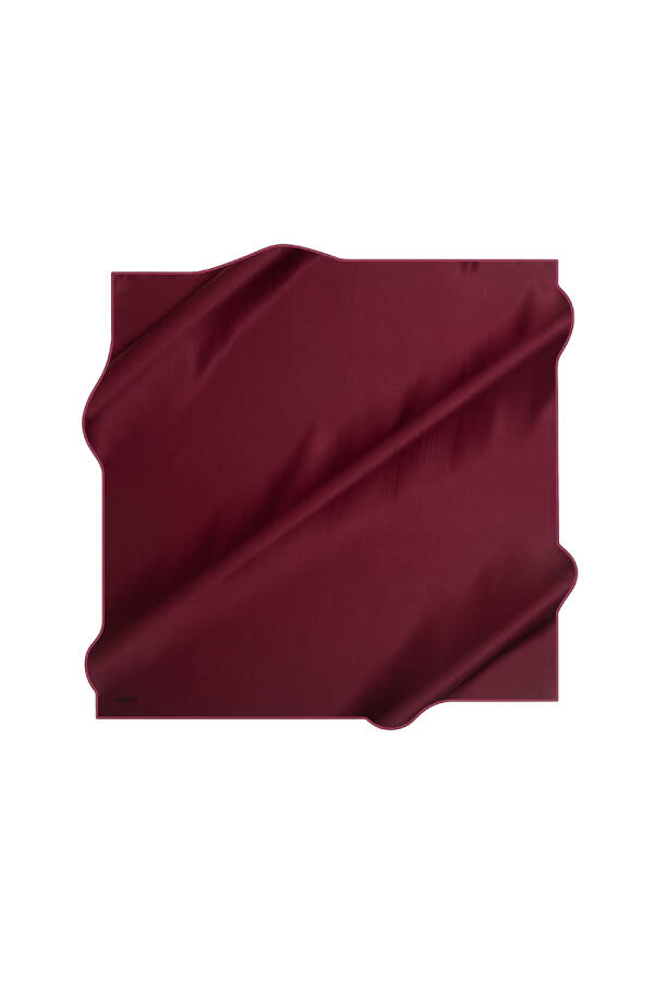 Bordo İpek Krep Saten Kare Düz Eşarp - 1