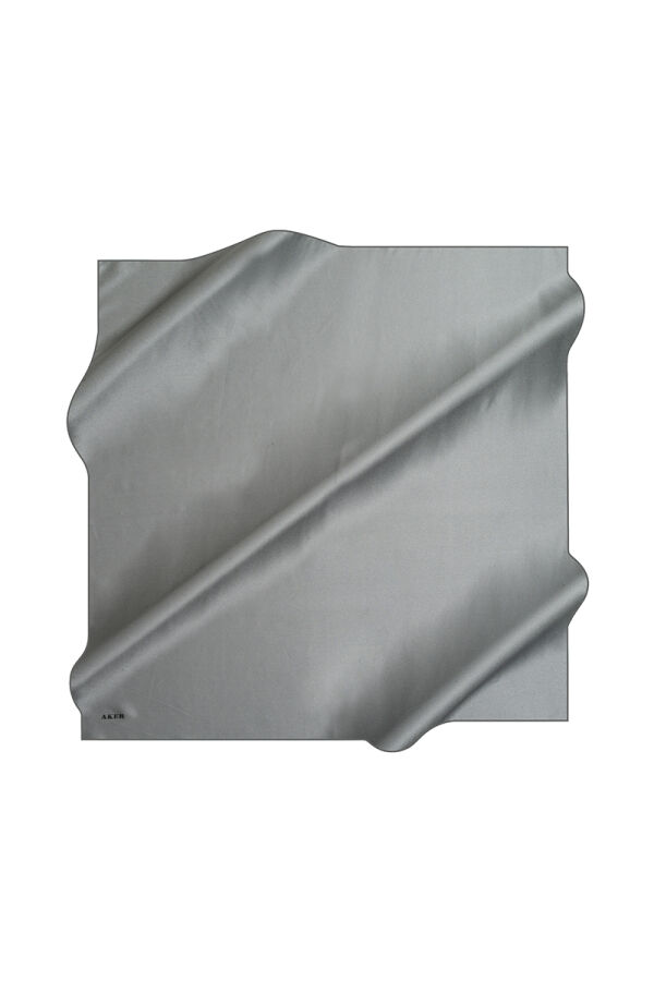 Koyu Gri 90X90 Düz Taşlanmış İpek Krep Saten Eşarp - 1