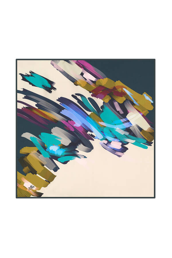 Fırça Desenli 90X90 Polyester Twill Eşarp - 1